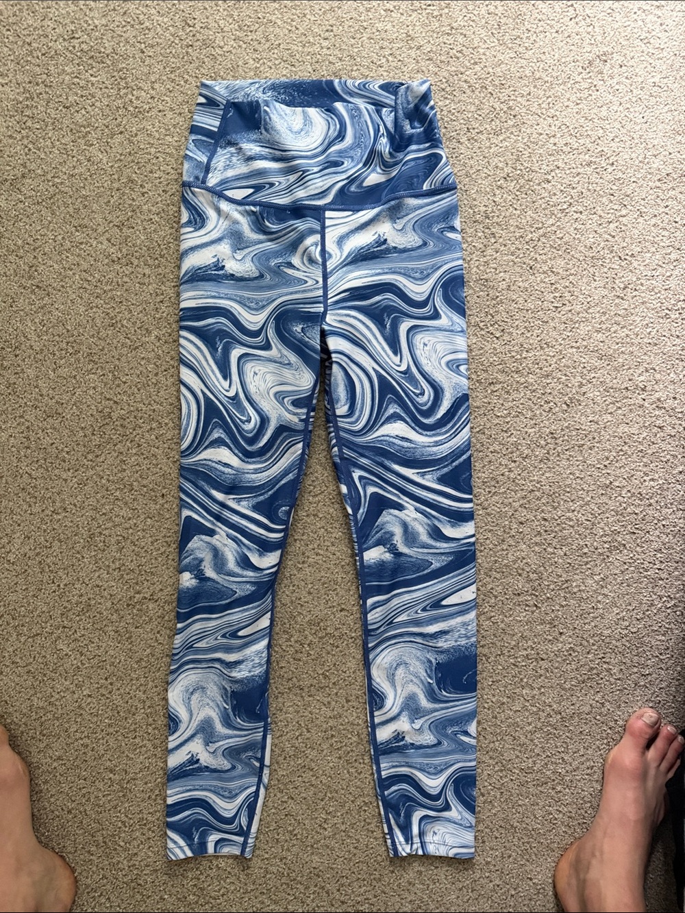 Carbon38 Navy & White Marble-Print High-Waist Leggings